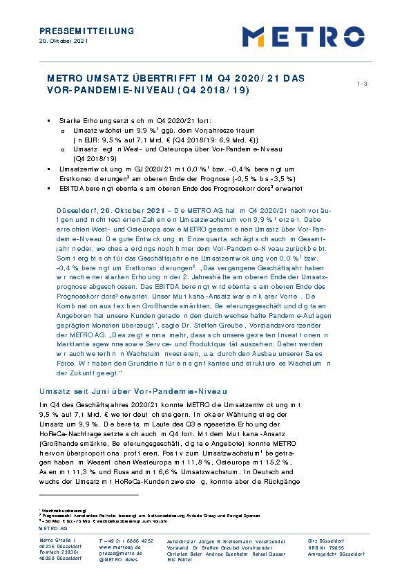 Umsatzmeldung Geschäftsjahr 2020/21