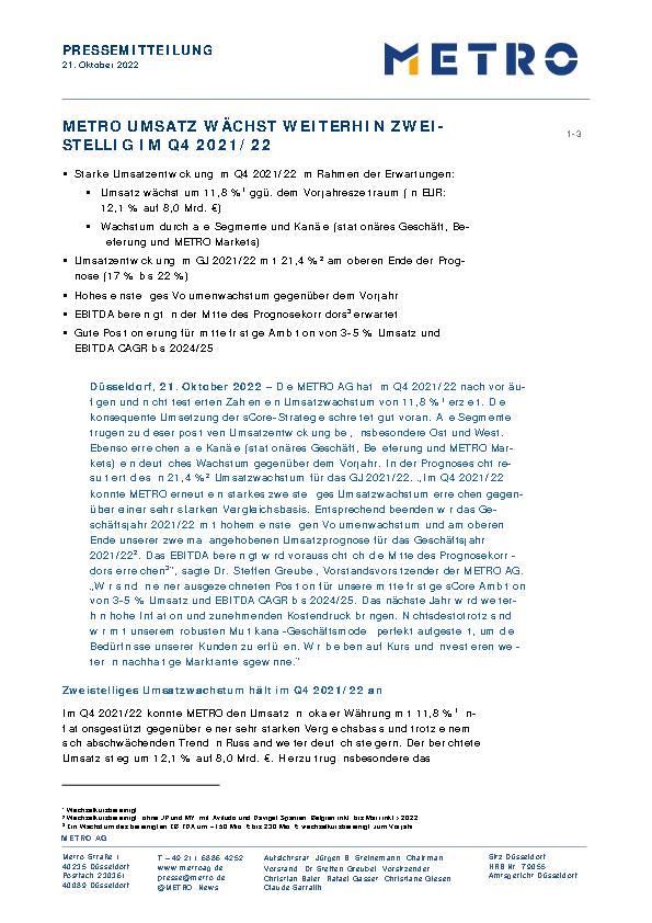 Umsatzmeldung Geschäftsjahr 2021/22